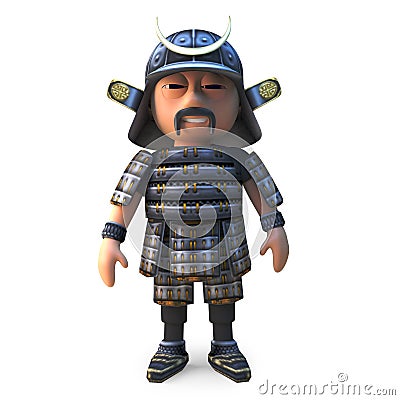 Noble Japanese samurai warrior relaxes, 3d illustration Cartoon Illustration