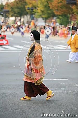 A noblewoman of in historic costume at Jidai Festival. Kyoto. Japan Editorial Stock Photo