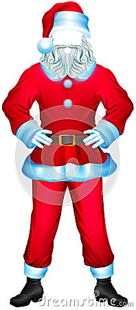 Nobody Santa Claus clothes. Fur coat, trousers, boots, mittens, hat Vector Illustration