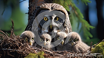 nocturnal great gray owl Cartoon Illustration