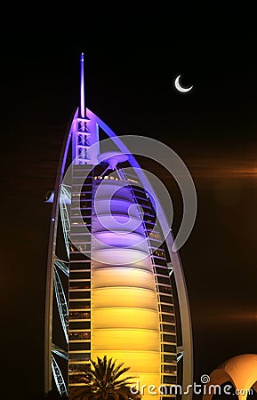 Nocturne of Burj Arab Hotel Editorial Stock Photo