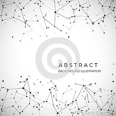 Node, dots and lines. Abstract particles geometric graphic background. Structure of atom, molecule and communication Vector Illustration