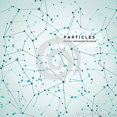 Node, dots and lines. Abstract particles geometric graphic background. Structure of atom, molecule and communication. Vector Illustration