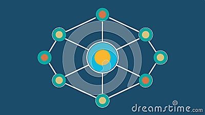 Node Network A series of circles connected by lines with one central circle labeled Blockchain. Each circle represents a Stock Photo