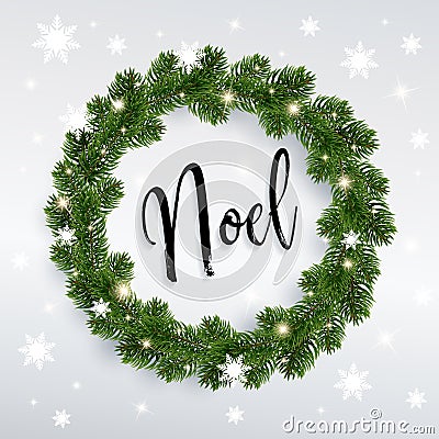 Noel. Christmas fir-tree wreath on gray background Vector Illustration