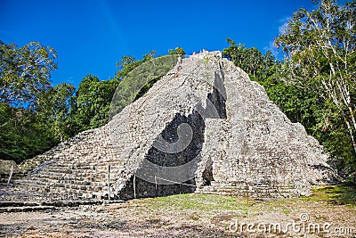 Nohoch Mul, tallest Mayan pyramid in Yucatan, Mexico. Editorial Stock Photo