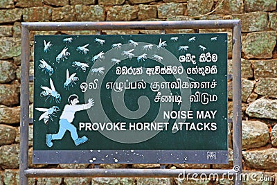 Noise May Provoke Hornet Attacks Board In Sigiriya Sri Lanka Editorial Stock Photo
