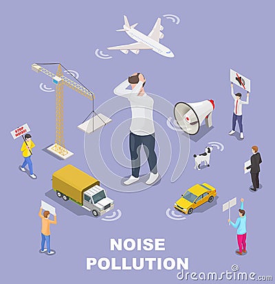 Noise pollution vector loud noisy sound influence Vector Illustration