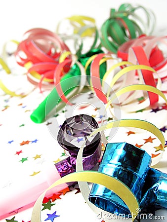Noisemakers and Confetti Stock Photo