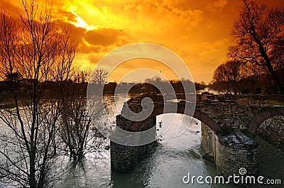 Ruin of mill in Marne river Stock Photo