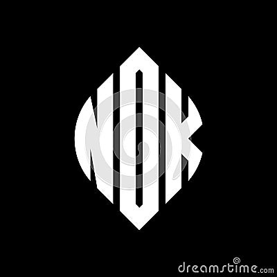 NOK circle letter logo design with circle and ellipse shape. NOK ellipse letters with typographic style. The three initials form a Vector Illustration