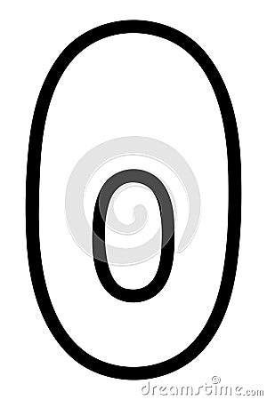 Nolik. Numeral zero with rounded corners. Arabic number symbol. Sketch. Doodle style Vector Illustration