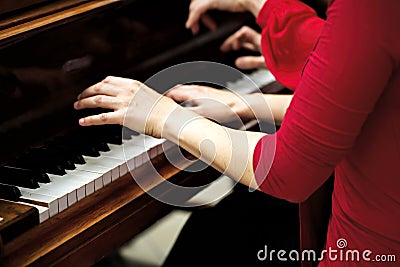 Nolwenn Collet and Olivia Paloyan - Piano par Deux playing tango on piano for dancers in Powerscourt centre, Argentine Tango at Cr Editorial Stock Photo