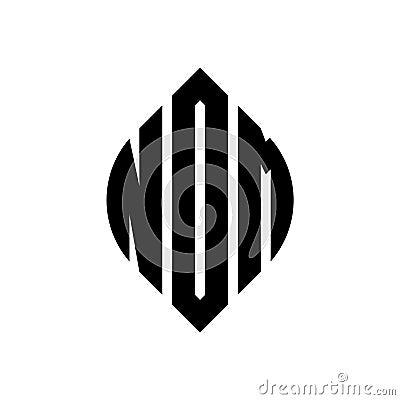 NOM circle letter logo design with circle and ellipse shape. NOM ellipse letters with typographic style. The three initials form a Vector Illustration
