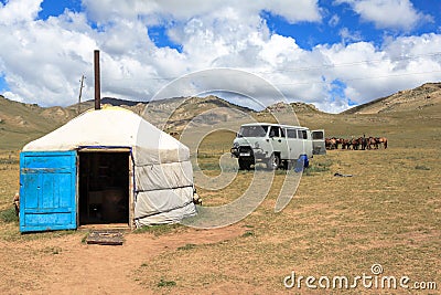 Nomad life of Mongolian on savanna Editorial Stock Photo