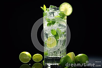 Non-alcoholic refreshing drink with lemon and ice Stock Photo