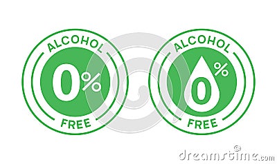 Non alcoholic round icon stamp. Zero alcohol sign seal. Alcohol free emblem mark label Vector Illustration