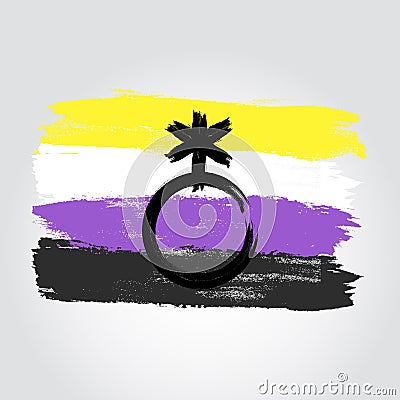 Non-binary pride flag in a form of brush stroke with nonbinary s Vector Illustration