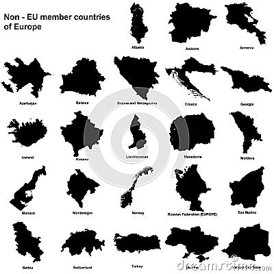 Non EU european countries silhouettes Stock Photo