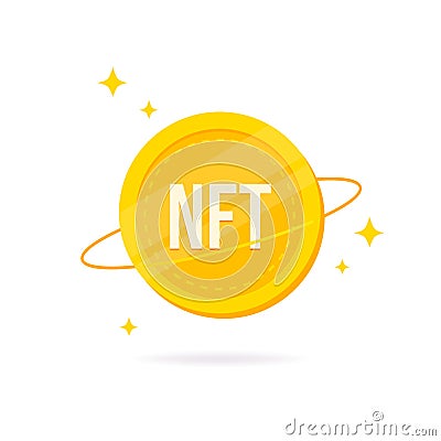 Non-fungible token NFT coin. NFT golden coin icon. Vector Illustration