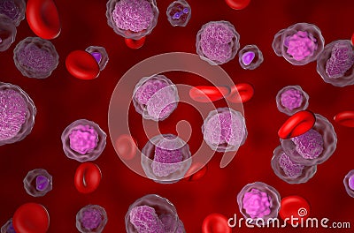 Non-hodgkin lymphoma (NHL) cells in the blood flow - isometric view 3d illustration Stock Photo