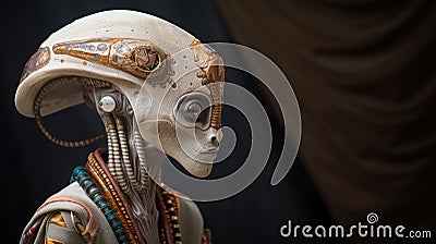 Non-human biological alien entity with long skull, UFO, space concept. Generative ai Stock Photo