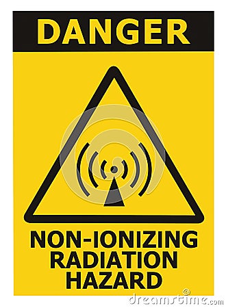 Non-ionizing radiation hazard safety area, danger warning text sign sticker label, large icon signage, isolated black triangle Stock Photo