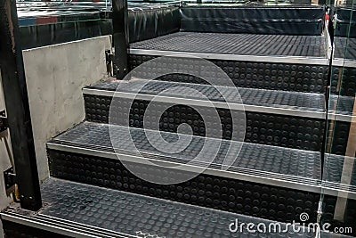 Non-slip stairs with dot pattern close up for background. Stock Photo