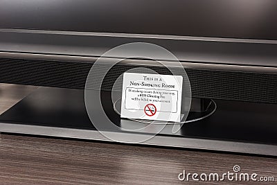 Non-Smoking Warning Tag in Hotel Room Stock Photo