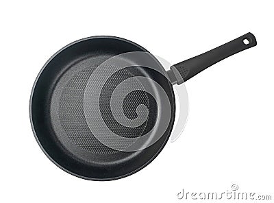 Non Stick Frying Pan Isolated, New Eempty Black Nonstick Cookware with Metal Handles Closeup Stock Photo