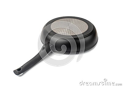 Non Stick Frying Pan Isolated, New Eempty Black Nonstick Cookware with Metal Handles Closeup Stock Photo