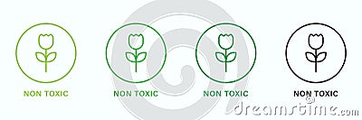Non Toxic Product Line Green and Black Icons Set. No Toxin Chemical Safety Product Guarantee Outline Pictogram. Free Vector Illustration
