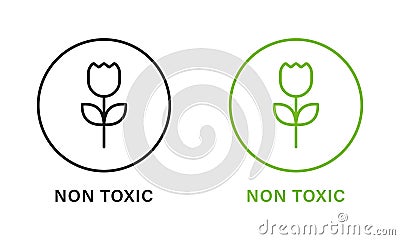 Non Toxic Product Line Green and Black Icons Set. No Toxin Chemical Safety Product Guarantee Outline Pictogram. Free Vector Illustration