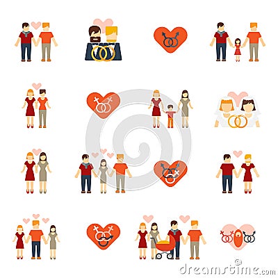 Non-traditional family icons set flat vector design illustration Vector Illustration