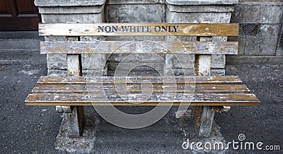 Non- Whites Only - bench with a discriminatory inscription in Cape Town Stock Photo