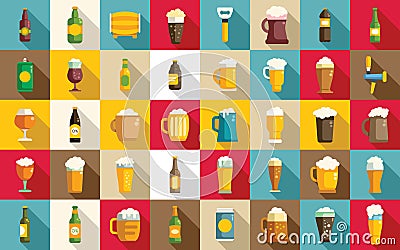 Nonalcoholic beer icons set flat vector. Can bottle drink Stock Photo