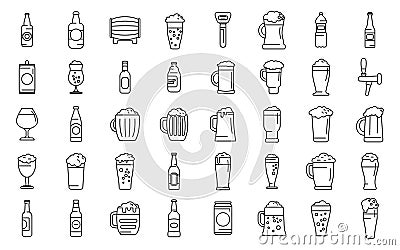 Nonalcoholic beer icons set outline vector. Can bottle drink Vector Illustration