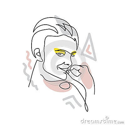 Nonbinary,androgynous, enby, genderqueer, non-binary beauty concept. Face line art, one continuous line drawing portrait Vector Illustration