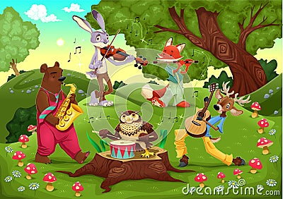 Ζώα μουσικών στο δάσος.