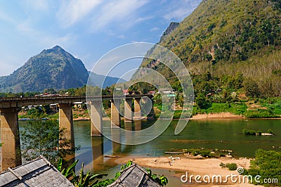 Nong khiaw mega Bridge, Nong Khiaw, Laos Stock Photo