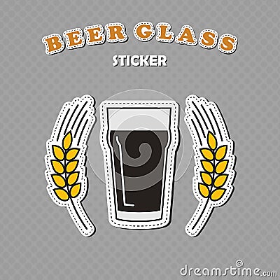 Nonic pint beer glass and two wheat spikes stickers Vector Illustration