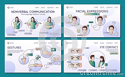 Nonverbal Communication Landing Pages Vector Illustration