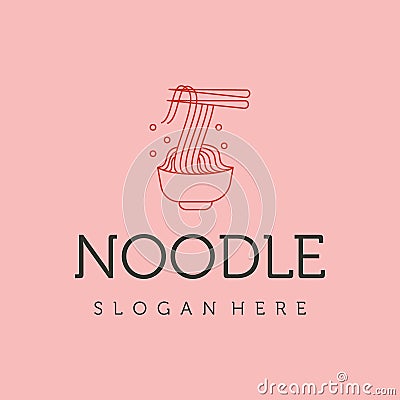 noodle in bowl chopstick line art logo Vector Illustration