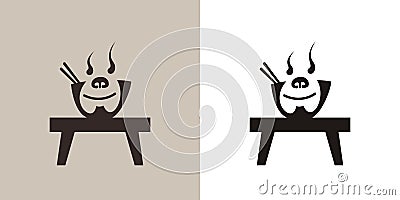 Noodle bowl with monkey character on the table Vector Illustration