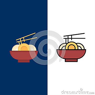 Noodle, Food, China, Chinese Icons. Flat and Line Filled Icon Set Vector Blue Background Vector Illustration