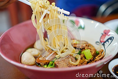 Noodle pock in a cup on the table Stock Photo