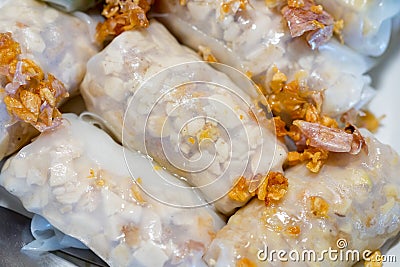 Noodle rice wrap with stuffed tofu and bean sliced fried in plastic box Stock Photo