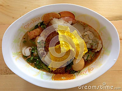 Noodle seafood soup Stock Photo