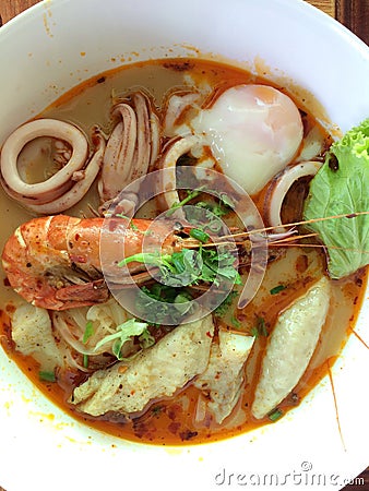 Noodle seafood soup Stock Photo