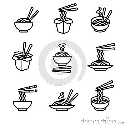 Noodle set. Collection icon noodles. Vector Vector Illustration